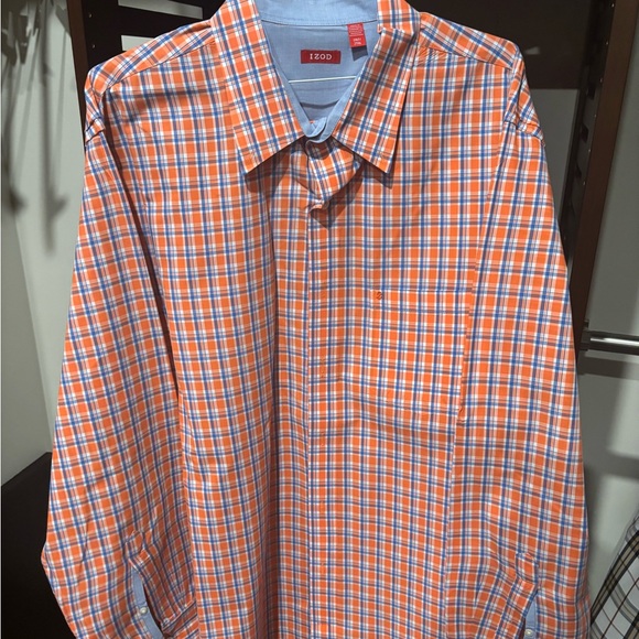 Izod Men's Vibrant Orange Checkered Shirt - Picture 1 of 3